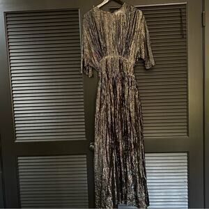 Laurence Dolige Maxi Dress Black Lightweight Fabric Gold & Silver Lines, Size 2